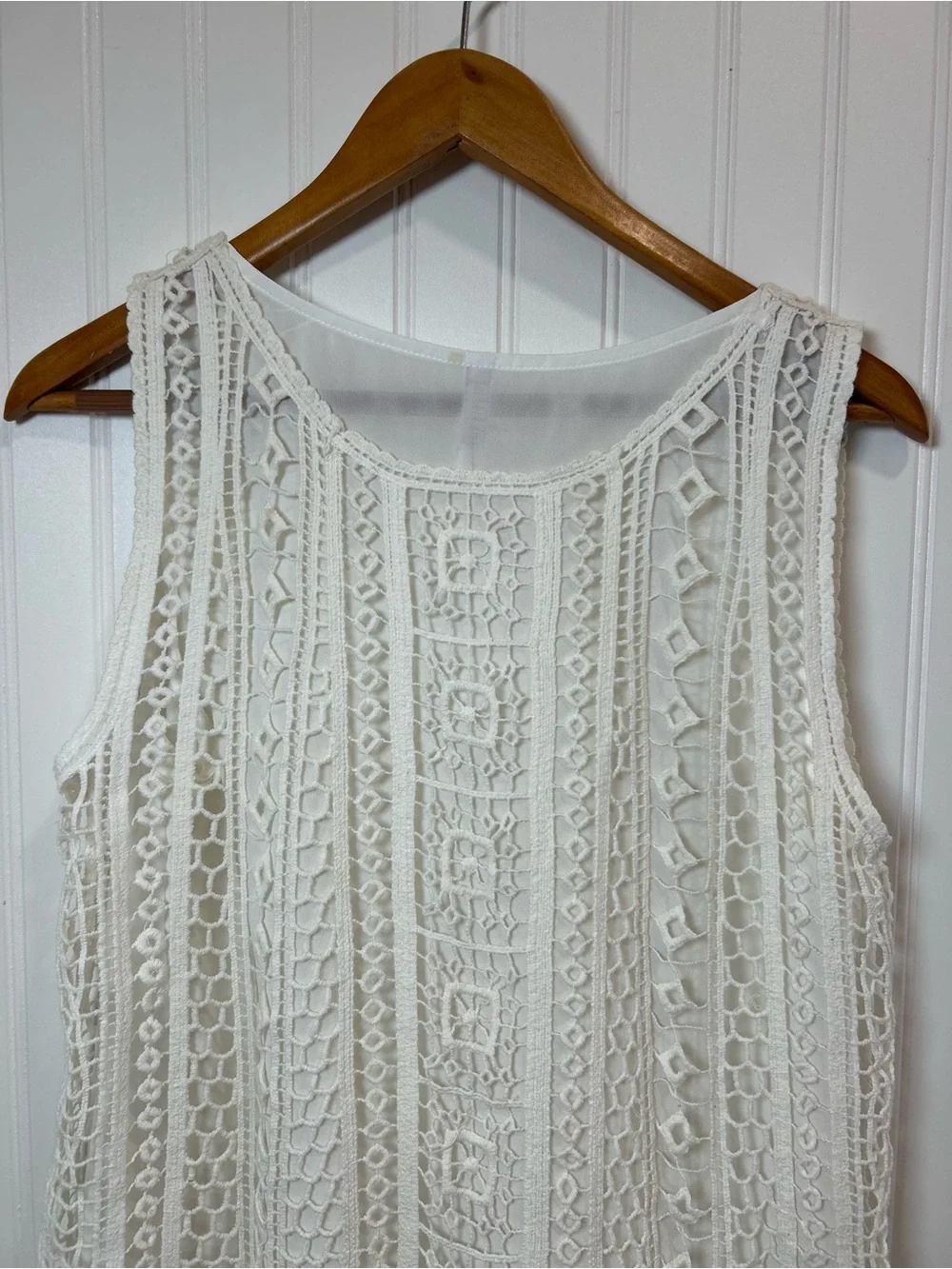 Mario Retio Women's Cream Crochet Overlay Tank Top - Layered Sleeveless Blouse